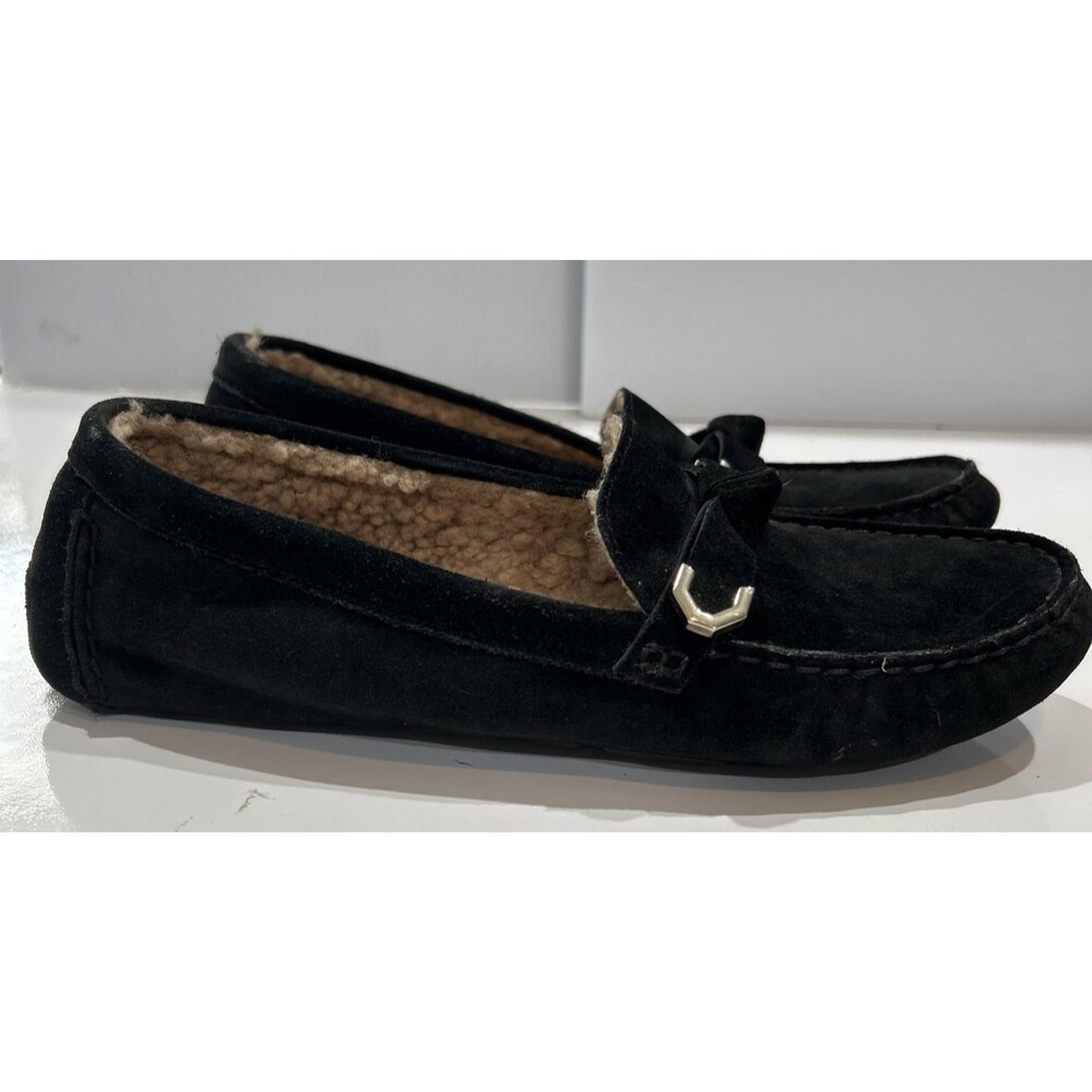 Cole Haan Women's 8.5 Black Suede Loafers Evelyn Bow Driver Style Shoes W22630